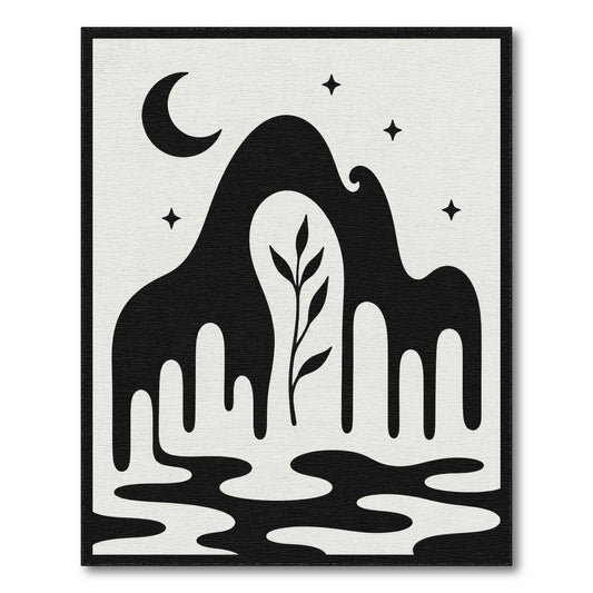Black White Abstract Moonlit Landscape Area Rug