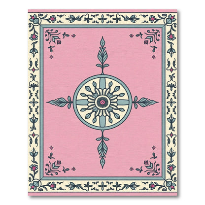 Pink Teal Floral Medallion Border Rug