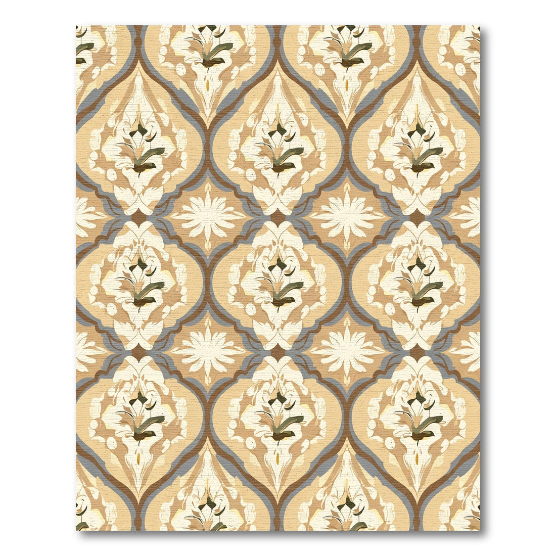 Caramel Ochre Floral Damask Rug