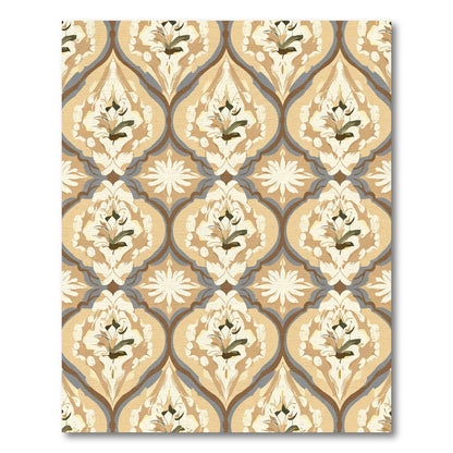 Caramel Ochre Floral Damask Rug