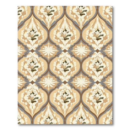 Caramel Ochre Floral Damask Rug
