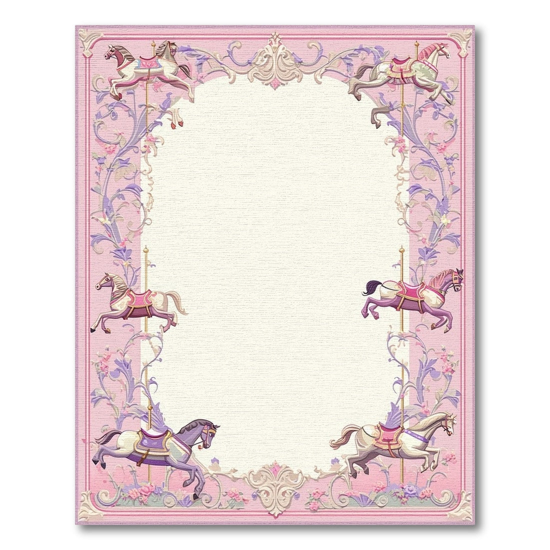 Pink Carousel Horse Floral Area Rug