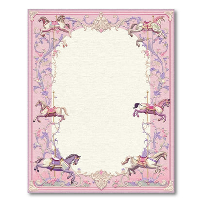 Pink Carousel Horse Floral Area Rug