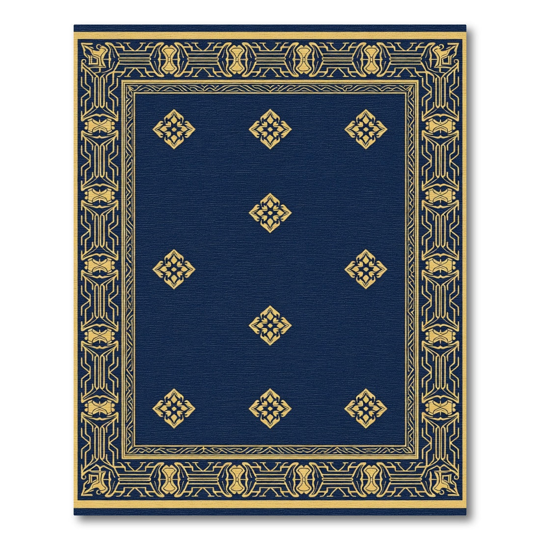 Navy Gold Elaborate Medallion Border Rug