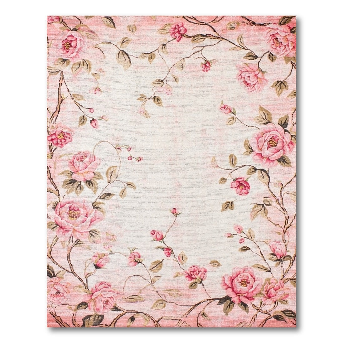 Pink Vintage Rose Floral Vintage Area Rug