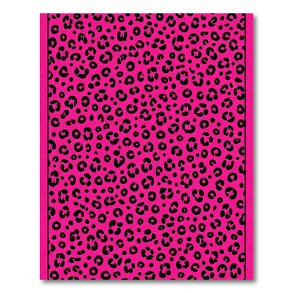 Vibrant Pink Black Leopard Spots Rug
