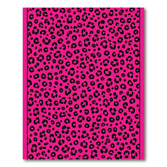 Vibrant Pink Black Leopard Spots Rug