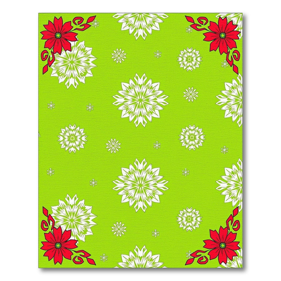Bright Green Red White Floral Snowflakes Rug