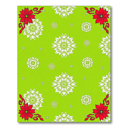 Bright Green Red White Floral Snowflakes Rug