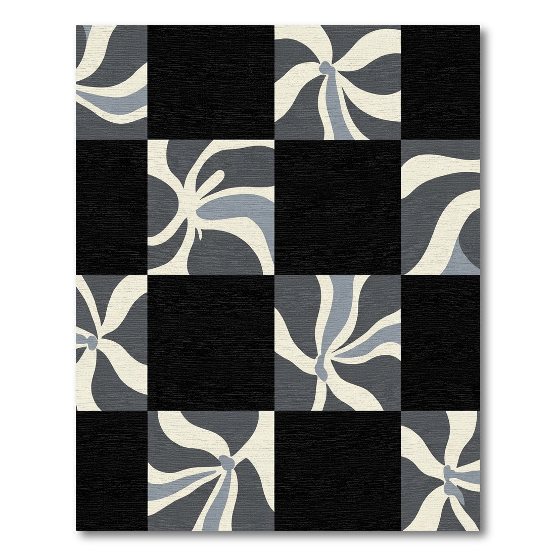 Retro Gray Swirl Checkerboard Rug