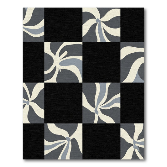 Retro Gray Swirl Checkerboard Rug