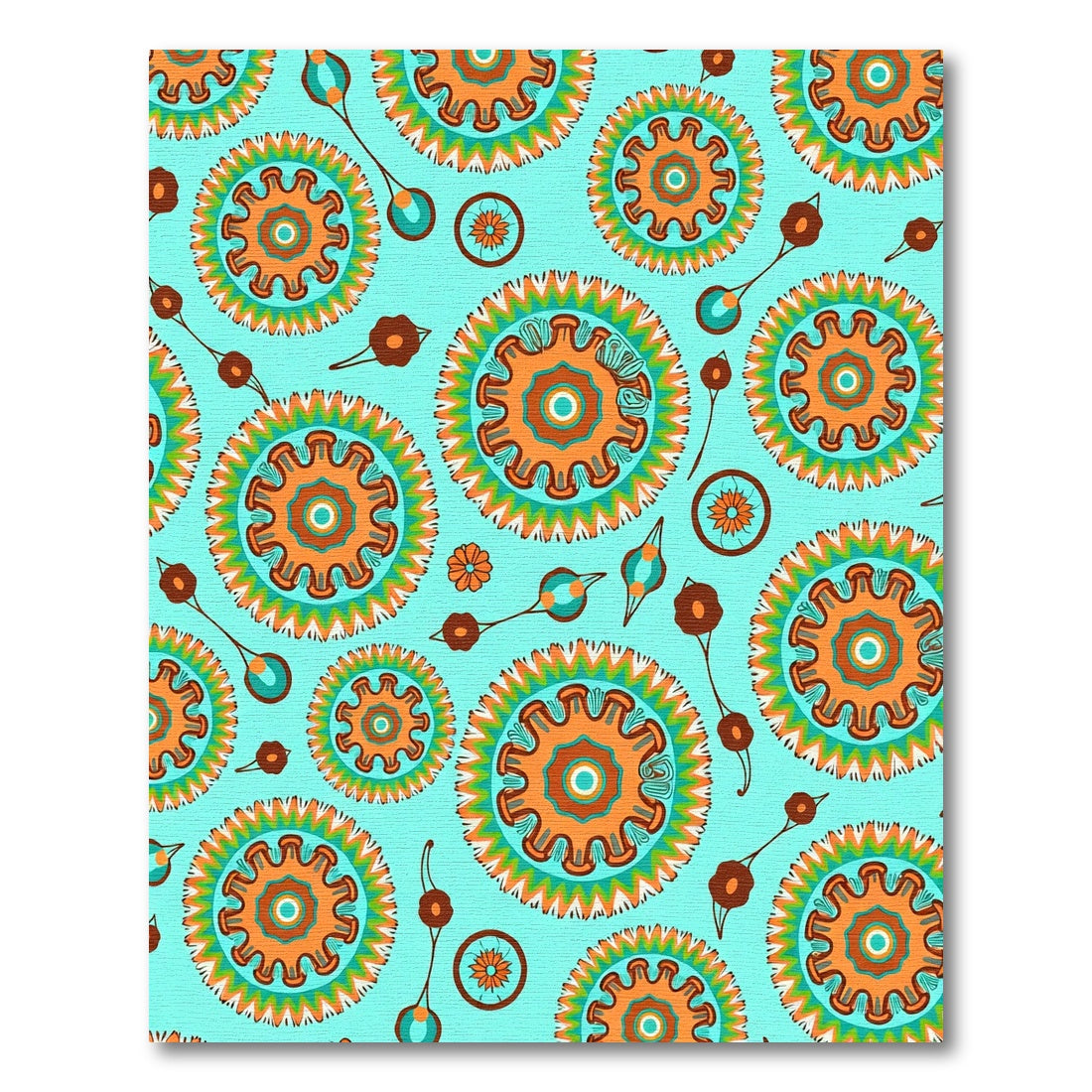 Bright Turquoise Orange Sunburst Mandala Rug