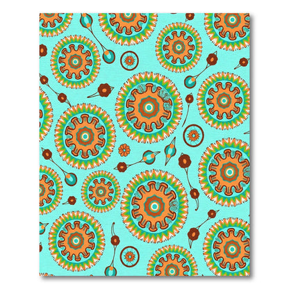 Bright Turquoise Orange Sunburst Mandala Rug