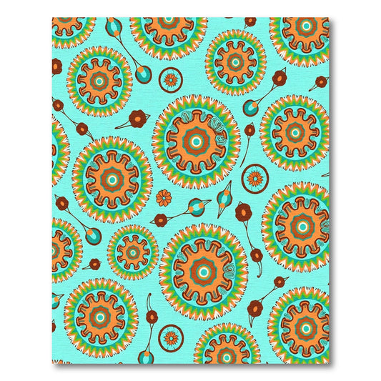 Bright Turquoise Orange Sunburst Mandala Rug