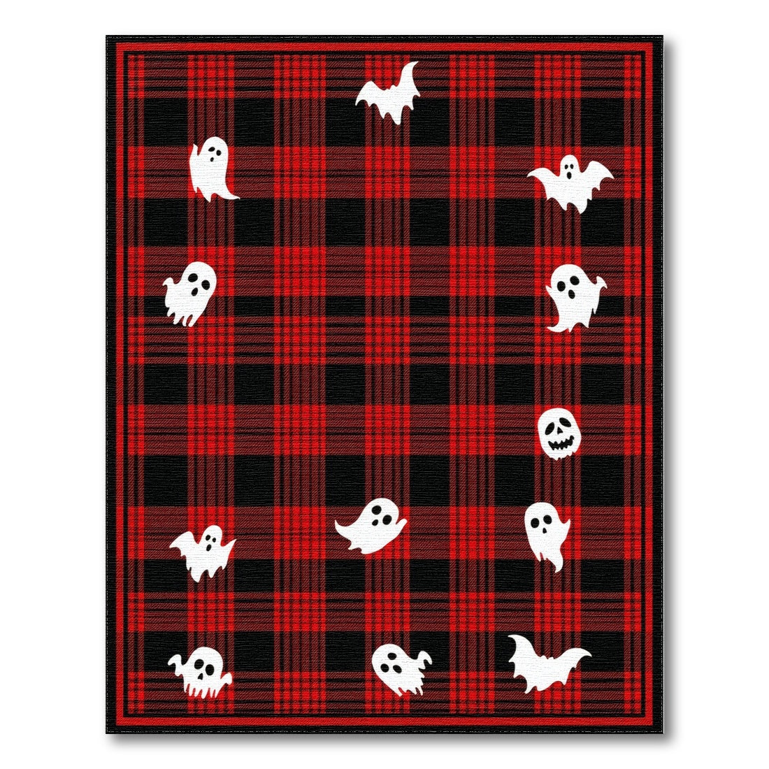 Red Plaid Halloween Ghost Bat Kids Rug