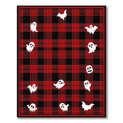 Red Plaid Halloween Ghost Bat Kids Rug