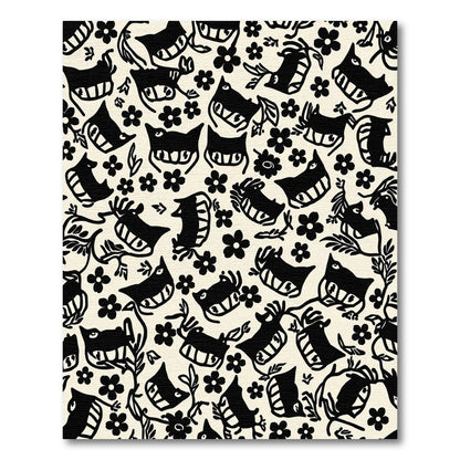 Black Woodland Creatures Floral Pattern Rug