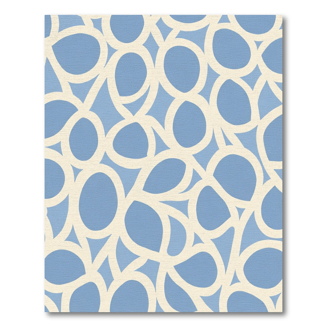 Flowing Cream Circles Abstract Blue Rug