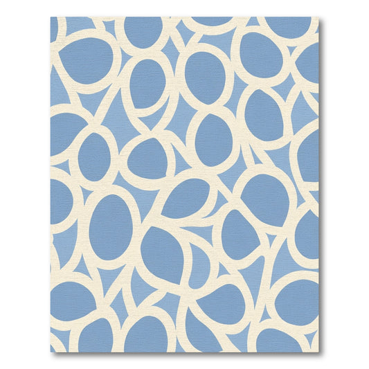 Flowing Cream Circles Abstract Blue Rug