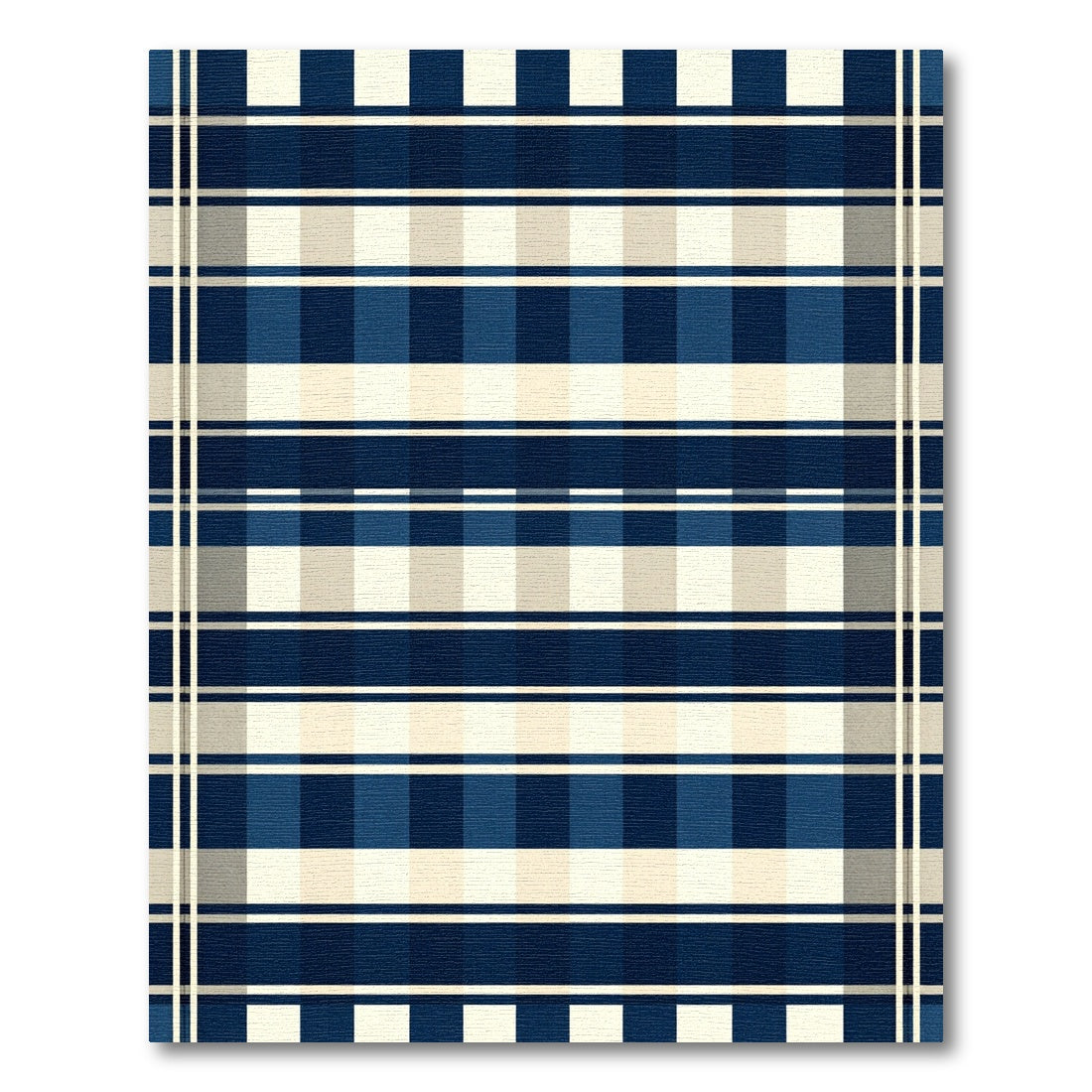 Traditional Blue Cream Checkered Stripe Rug