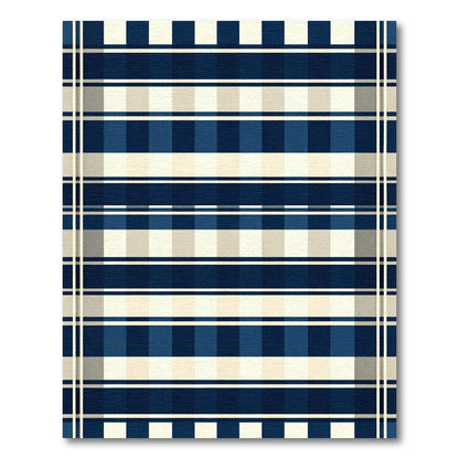Traditional Blue Cream Checkered Stripe Rug