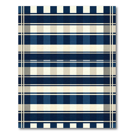 Traditional Blue Cream Checkered Stripe Rug