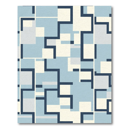 Navy Blue Geometric Layered Square Rug