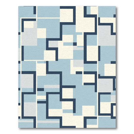 Navy Blue Geometric Layered Square Rug