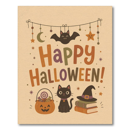 Multi-color and Patterns Happy Halloween Black Cat Kids Area Rug