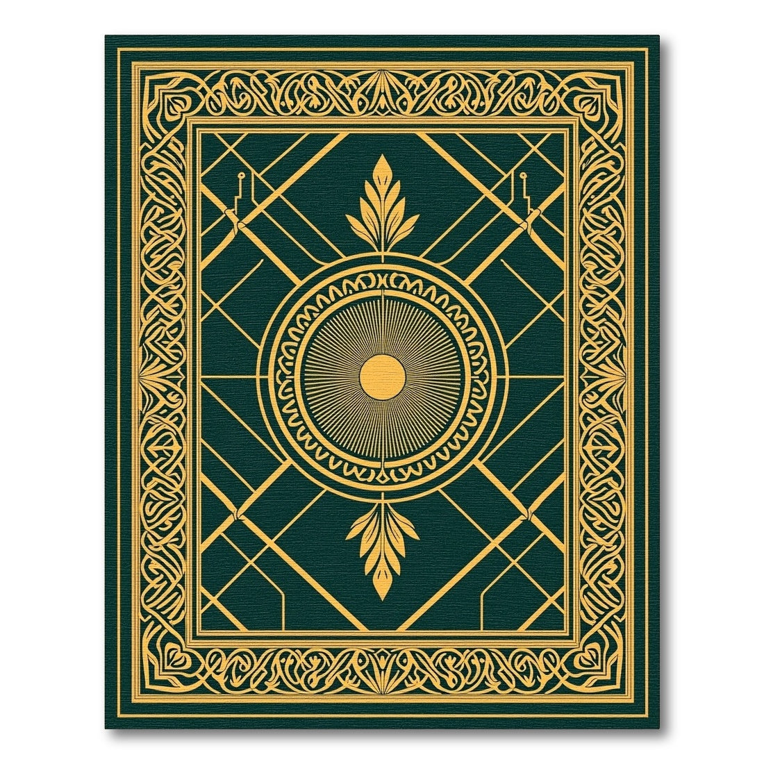 Emerald Gold Sunburst Art Deco Rug