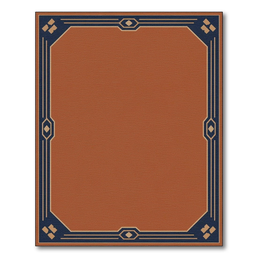 Terracotta Orange Navy Geometric Border Rug