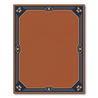 Terracotta Orange Navy Geometric Border Rug