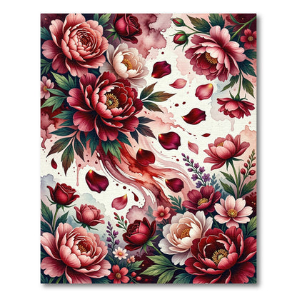 Crimson Peony Rose Floral Spray Rug