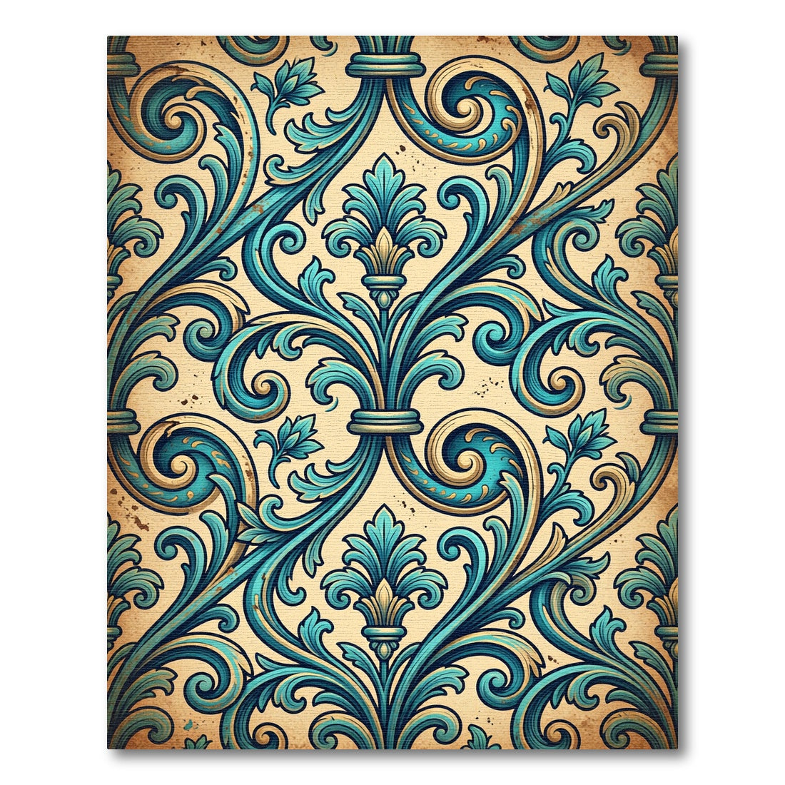 Aqua Gold Vintage Scrollwork Accents Rug