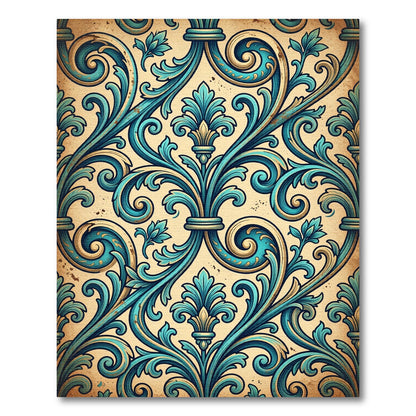 Aqua Gold Vintage Scrollwork Accents Rug