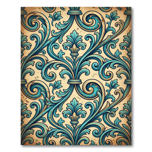 Aqua Gold Vintage Scrollwork Accents Rug