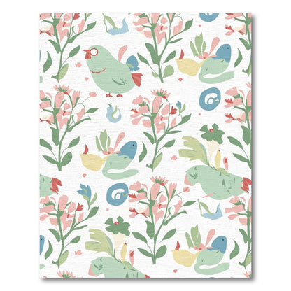 Whimsical Birds And Blossoms Coral Garden Rug