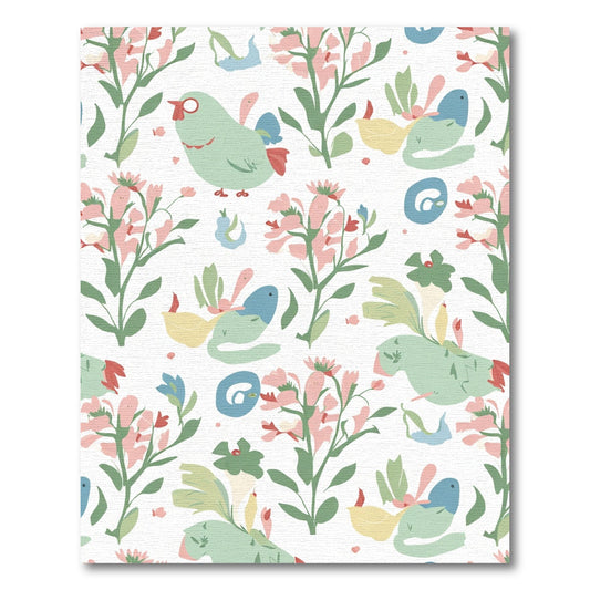 Whimsical Birds And Blossoms Coral Garden Rug