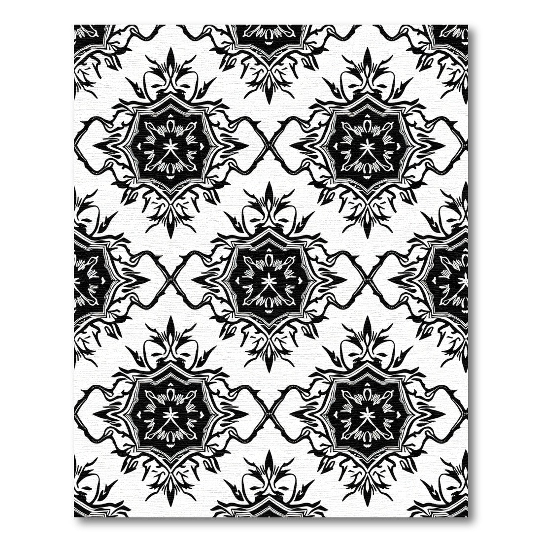 Abstract Black and White Medallion Rug