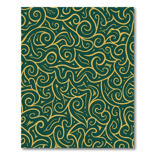 Deep Emerald Gold Swirl Abstract Rug