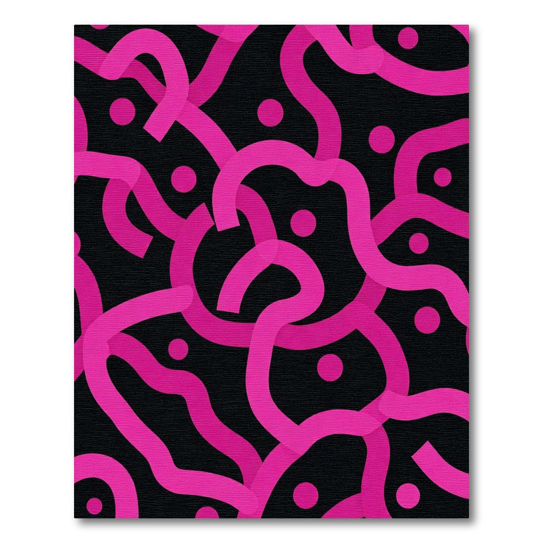 Vibrant Pink Swirls Black Dots Rug