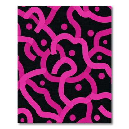 Vibrant Pink Swirls Black Dots Rug