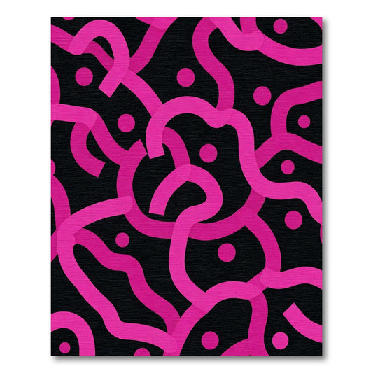 Vibrant Pink Swirls Black Dots Rug