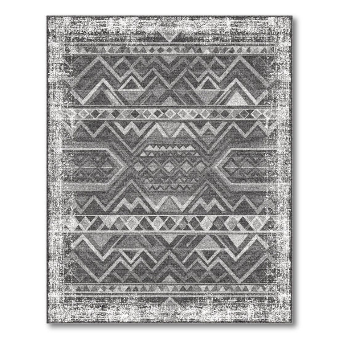 Distressed Black White Tribal Area Rug