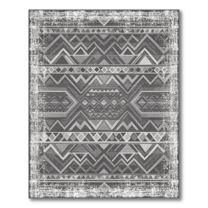Distressed Black White Tribal Area Rug