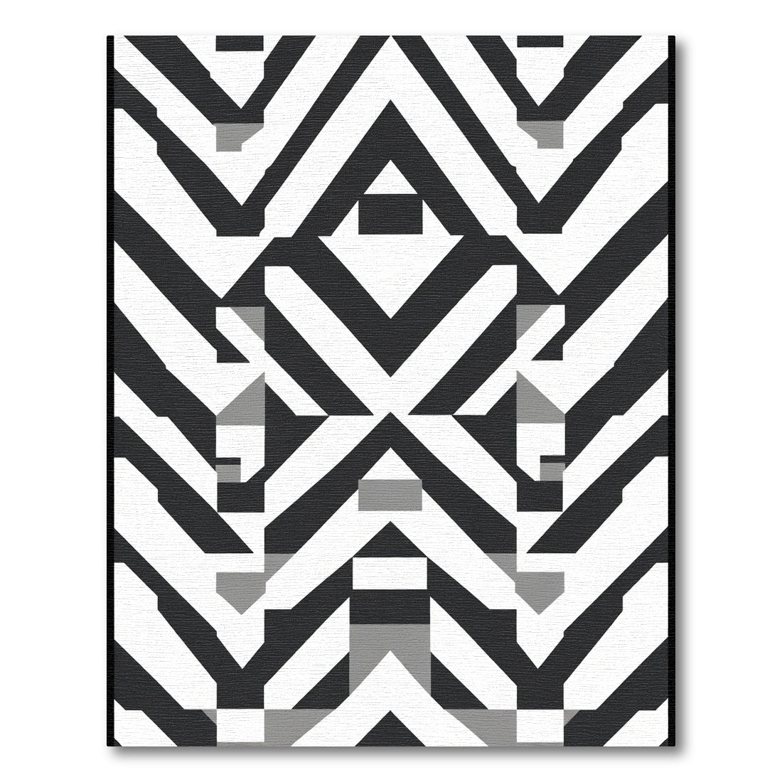 Bold Black White Geometric Chevron Rug