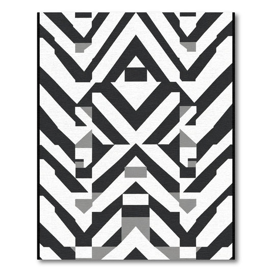 Bold Black White Geometric Chevron Rug
