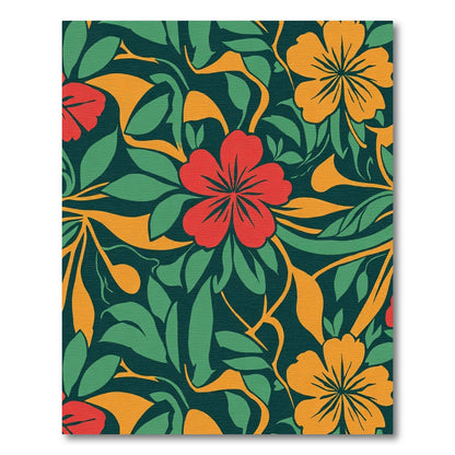 Bold Red Orange Green Tropical Floral Rug