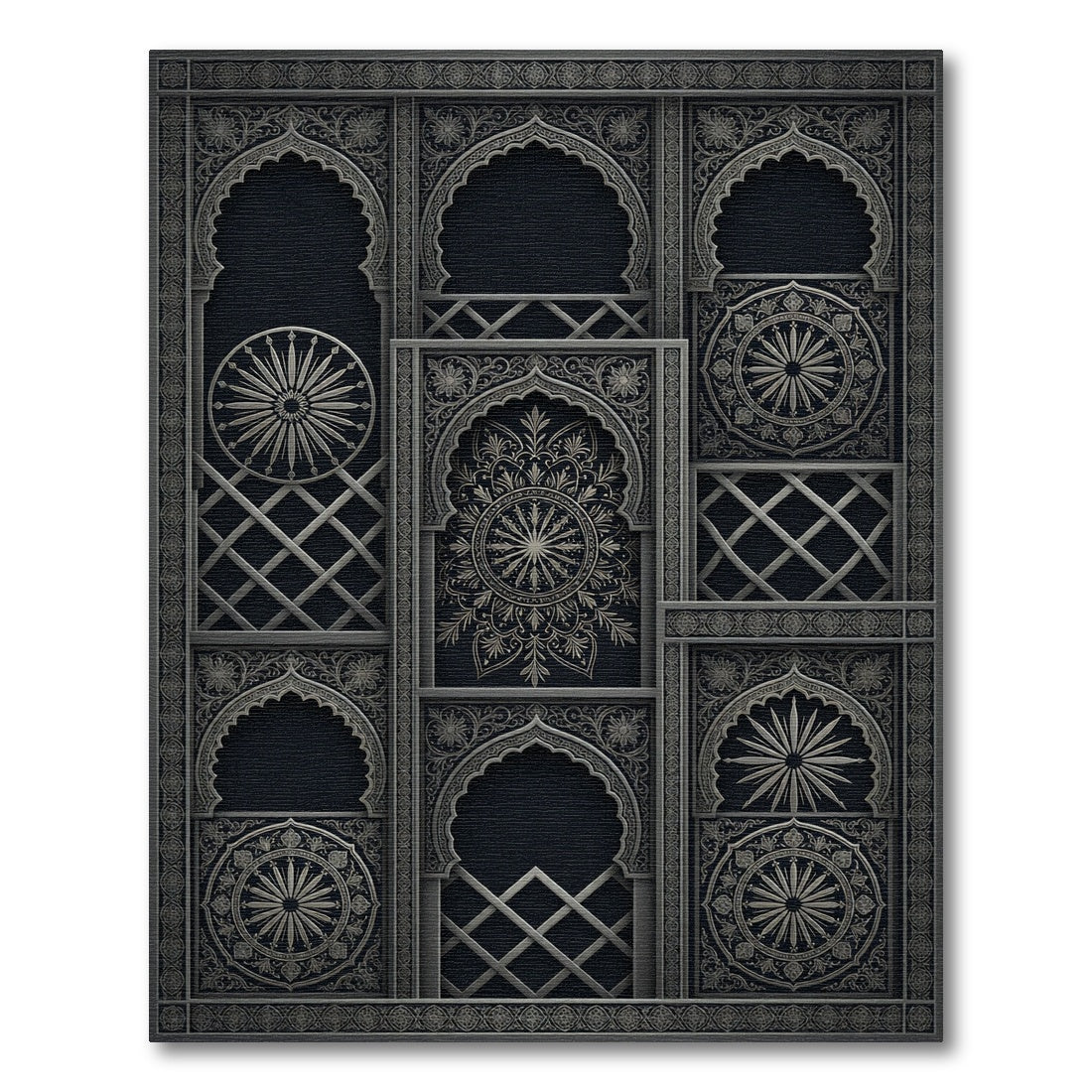 Ornate Silver Arched Medallion Composition Rug