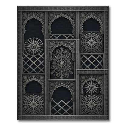 Ornate Silver Arched Medallion Composition Rug